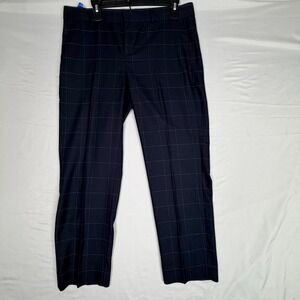 Banana Republic Avery Navy Windowpane Plaid Dress Pants Womens 8 Tailored